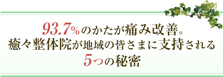 93.7%のかたが痛み改善※癒々整体院が地域の皆さまに支持される5つの秘密